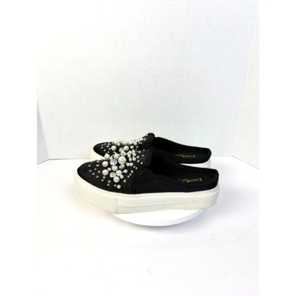 Bebe Sport Fynch Pearl Rhinestone Platform Slip On Sneakers Black Sz 6 Glam Girl